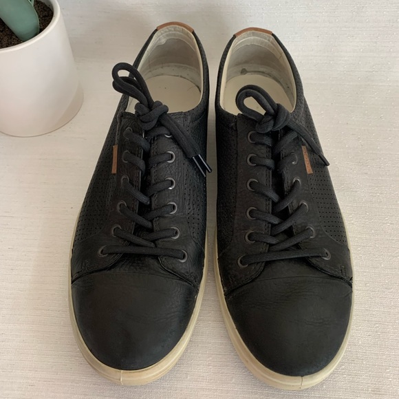 ECCO Soft7 Black Perforated Leather Lace Up Extra Width Sneakers Men’s EU45 US11 - Picture 2 of 14